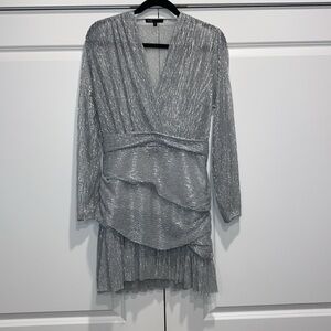 MAJE PLEATED METALLIC FIBRE DRESS SILVER